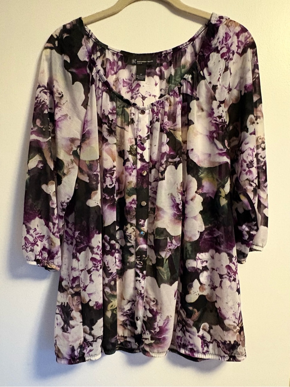 INC International Concepts Purple Floral Button-Front Peasant Blouse